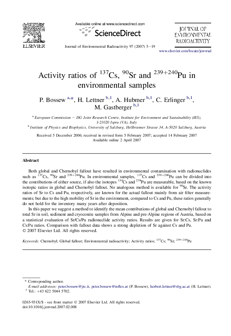 Activity ratios of 137Cs, 90Sr and 239+240Pu in environmental samples