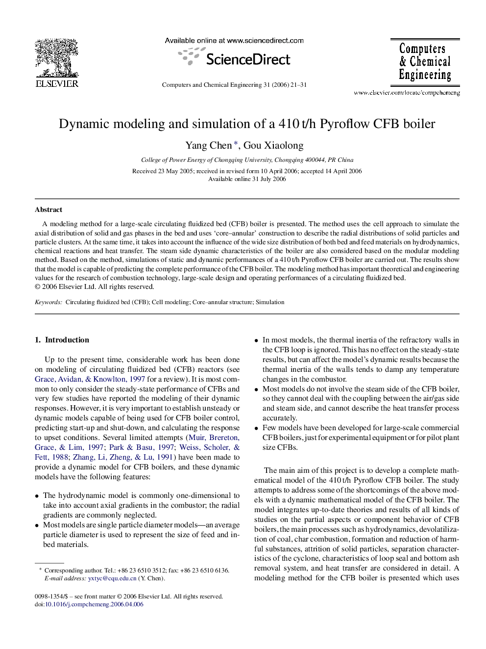 Dynamic modeling and simulation of a 410 t/h Pyroflow CFB boiler