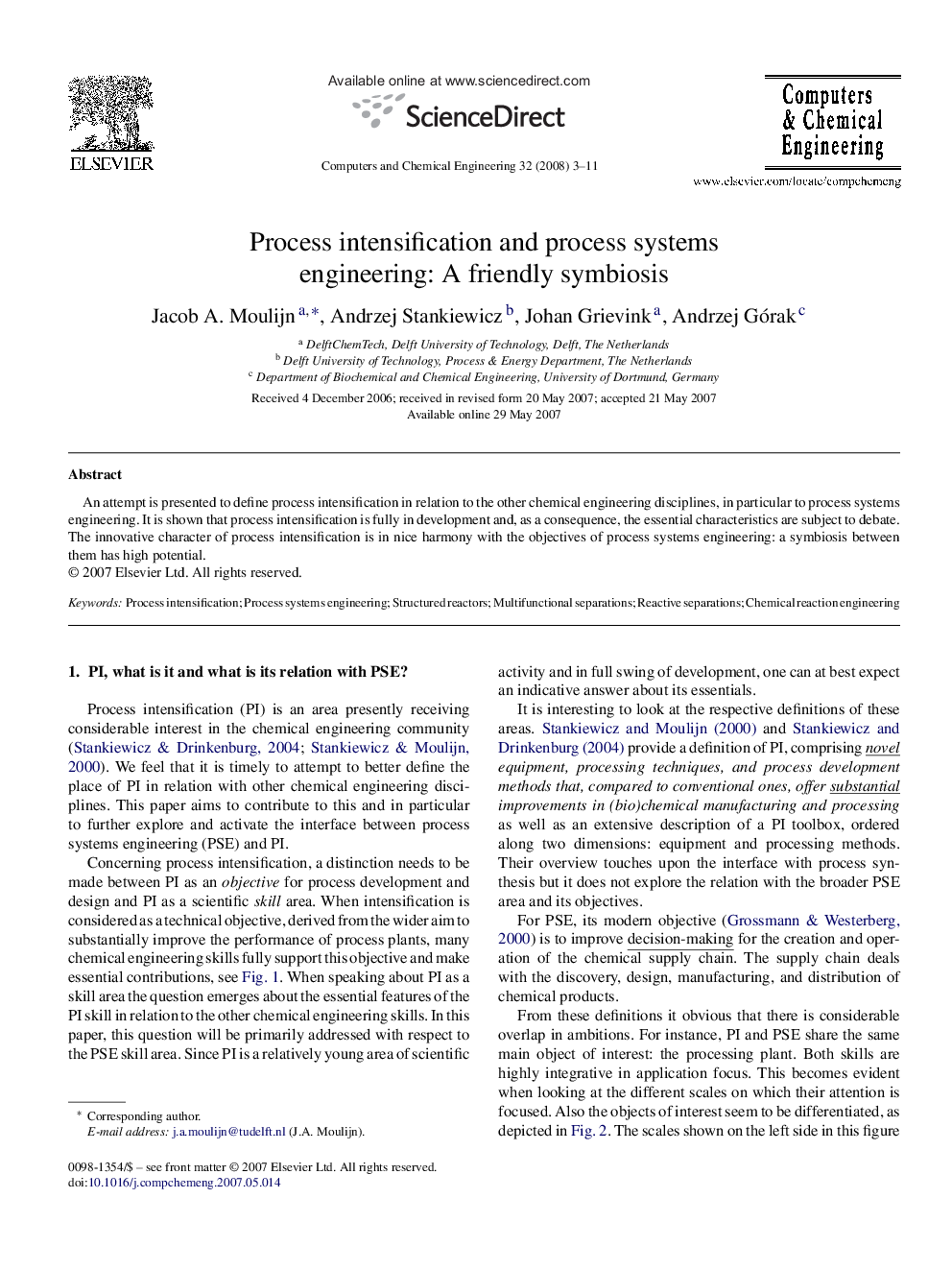 Process intensification and process systems engineering: A friendly symbiosis