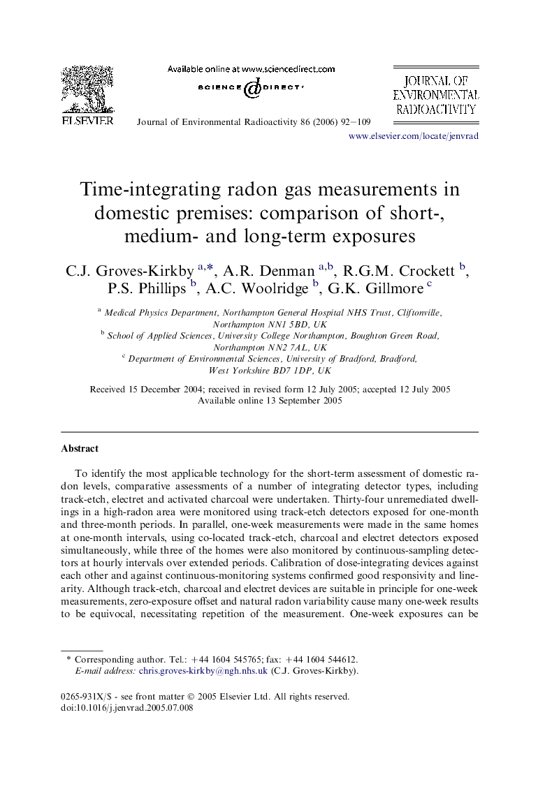 Time-integrating radon gas measurements in domestic premises: comparison of short-, medium- and long-term exposures