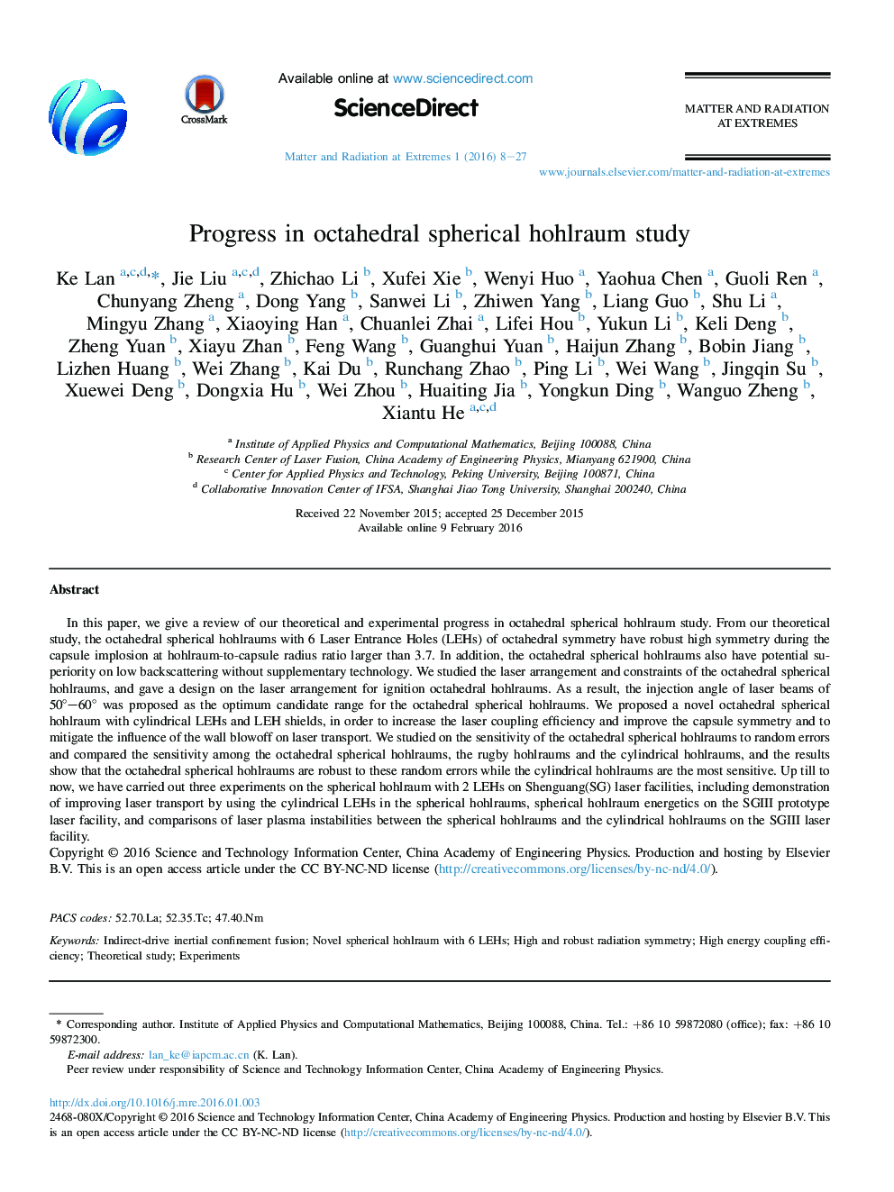 Progress in octahedral spherical hohlraum study 