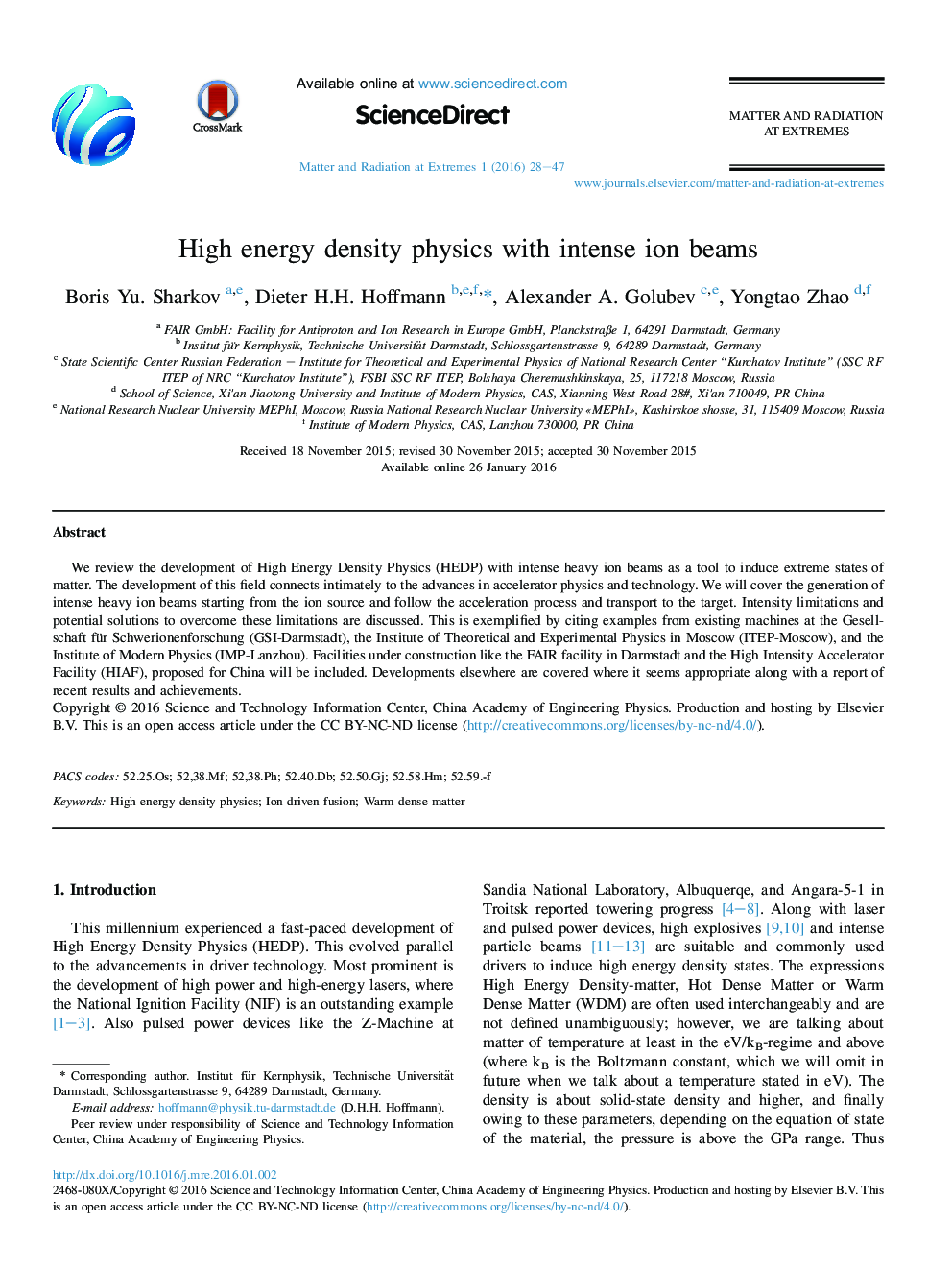 High energy density physics with intense ion beams 