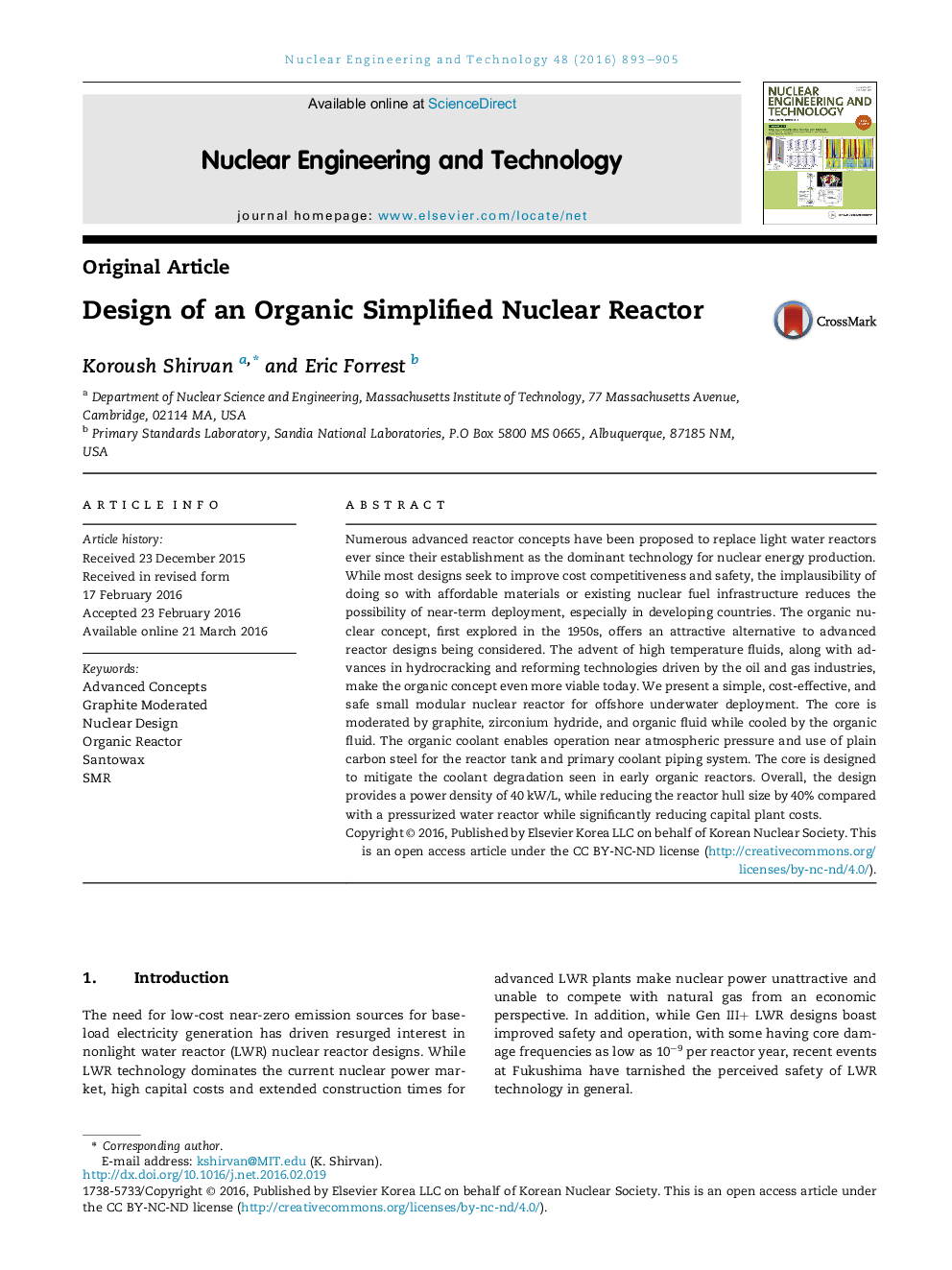 Design of an Organic Simplified Nuclear Reactor