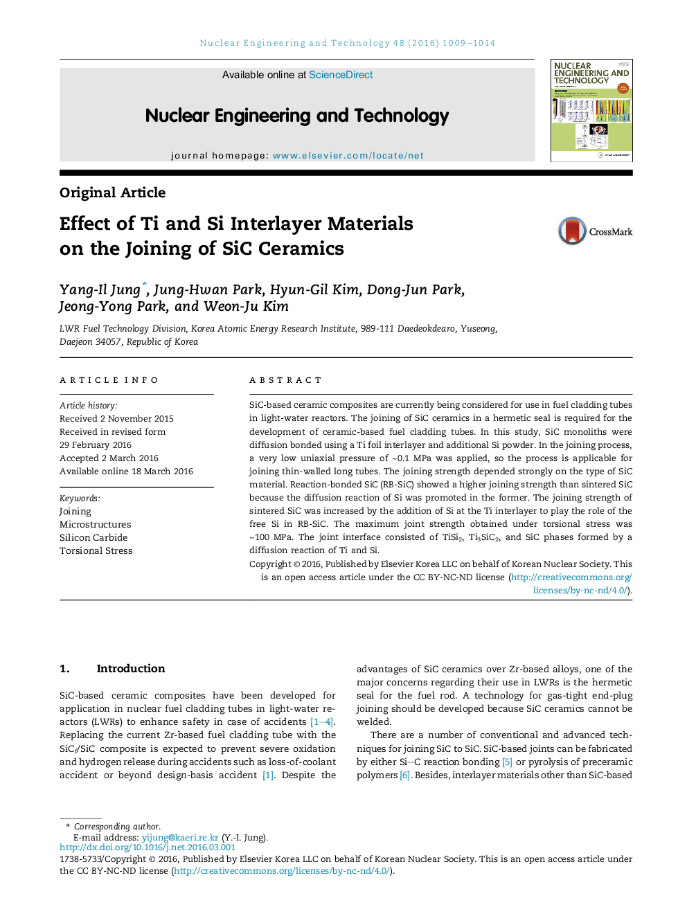 Effect of Ti and Si Interlayer Materials on the Joining of SiC Ceramics