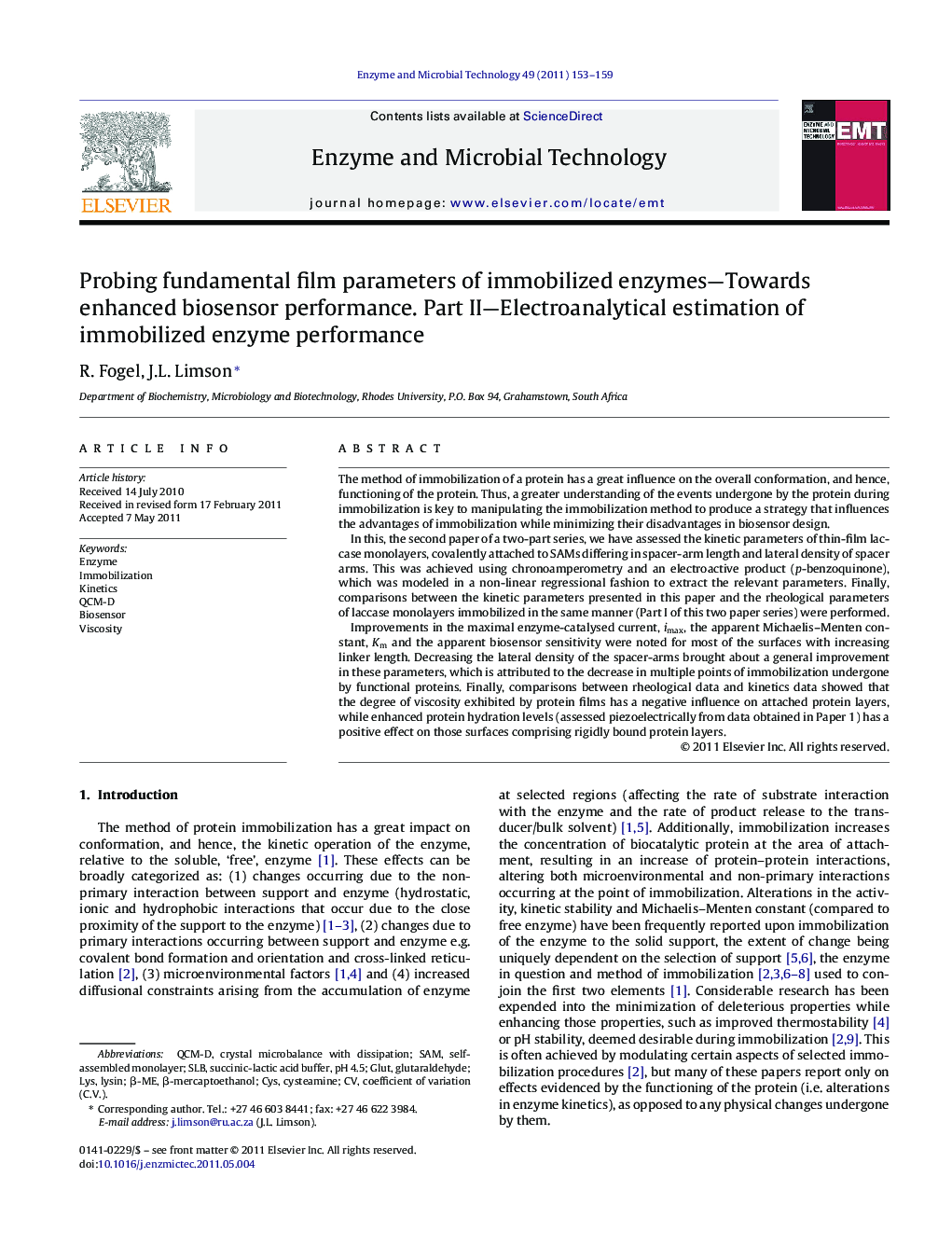 Probing fundamental film parameters of immobilized enzymes—Towards enhanced biosensor performance. Part II—Electroanalytical estimation of immobilized enzyme performance