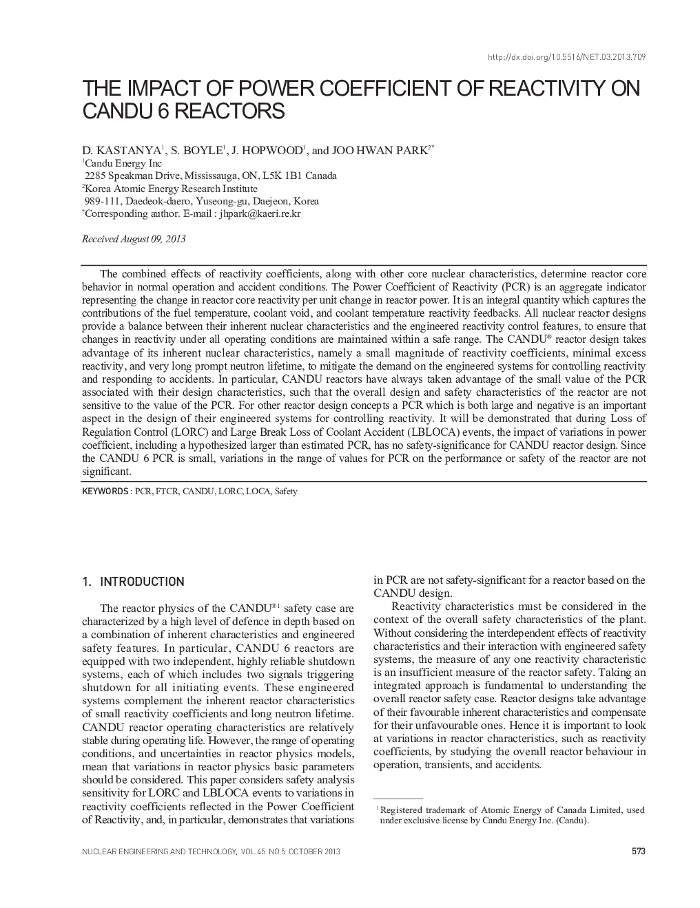 THE IMPACT OF POWER COEFFICIENT OF REACTIVITY ON CANDU 6 REACTORS