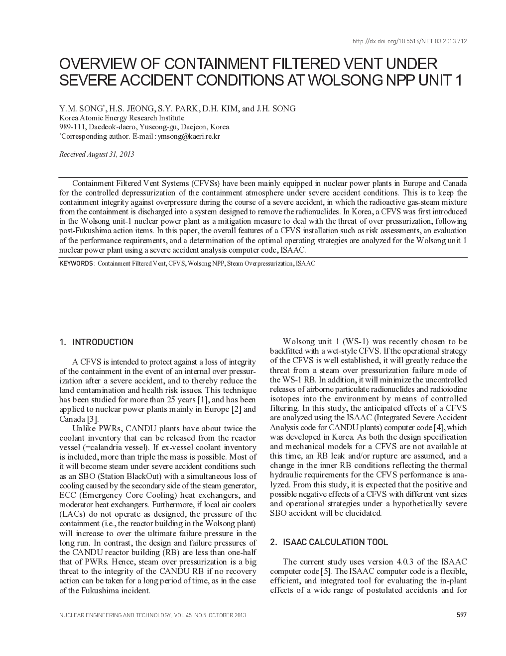 OVERVIEW OF CONTAINMENT FILTERED VENT UNDER SEVERE ACCIDENT CONDITIONS AT WOLSONG NPP UNIT 1