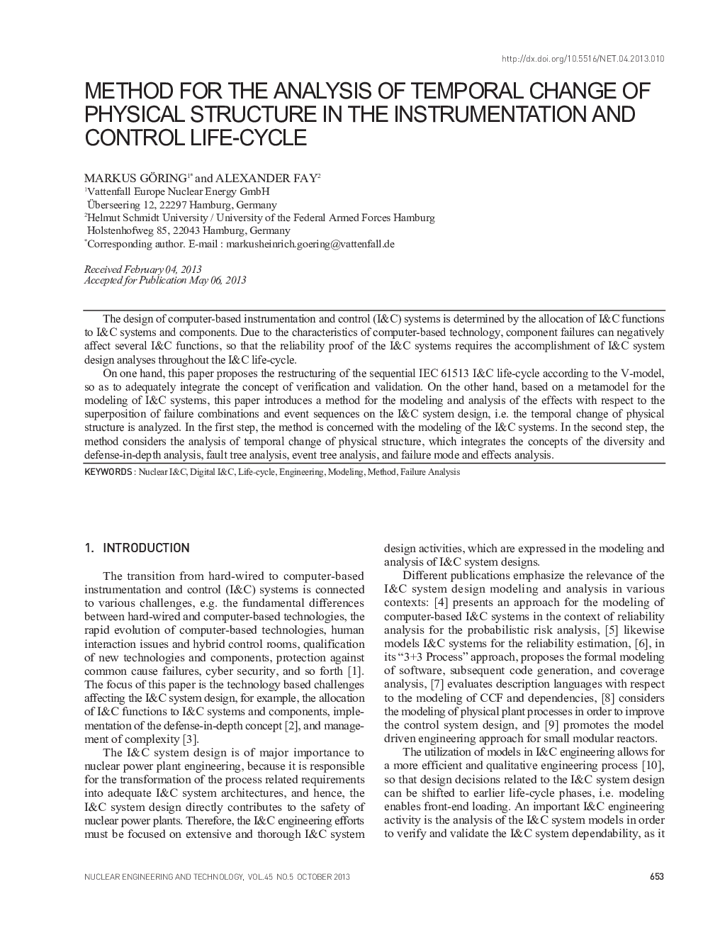 METHOD FOR THE ANALYSIS OF TEMPORAL CHANGE OF PHYSICAL STRUCTURE IN THE INSTRUMENTATION AND CONTROL LIFE-CYCLE