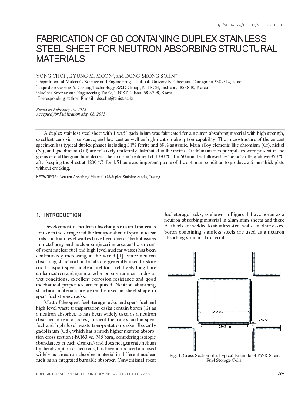 FABRICATION OF GD CONTAINING DUPLEX STAINLESS STEEL SHEET FOR NEUTRON ABSORBING STRUCTURAL MATERIALS