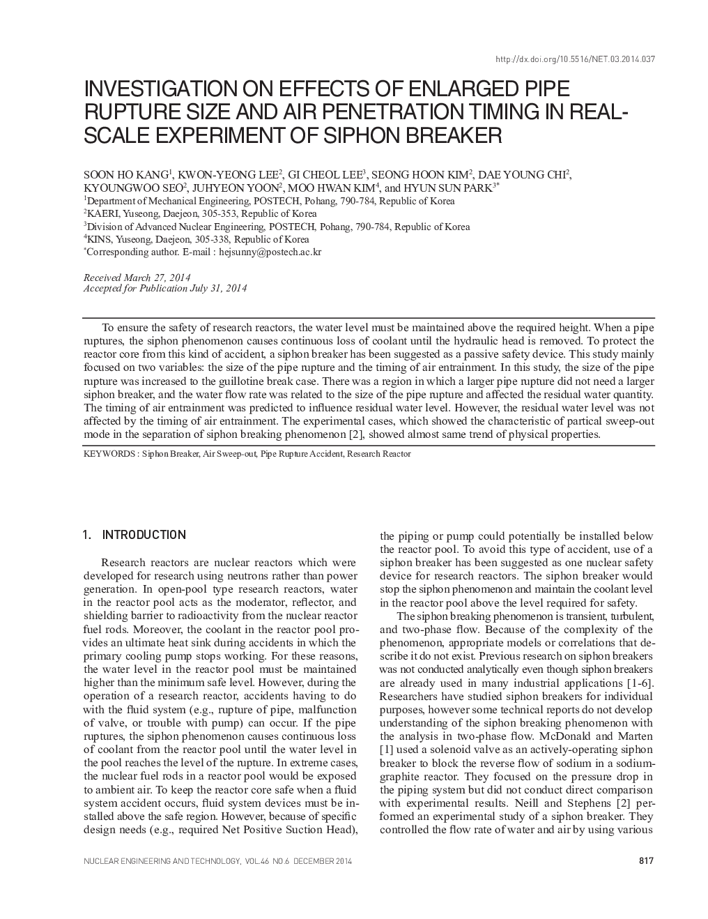 INVESTIGATION ON EFFECTS OF ENLARGED PIPE RUPTURE SIZE AND AIR PENETRATION TIMING IN REAL-SCALE EXPERIMENT OF SIPHON BREAKER