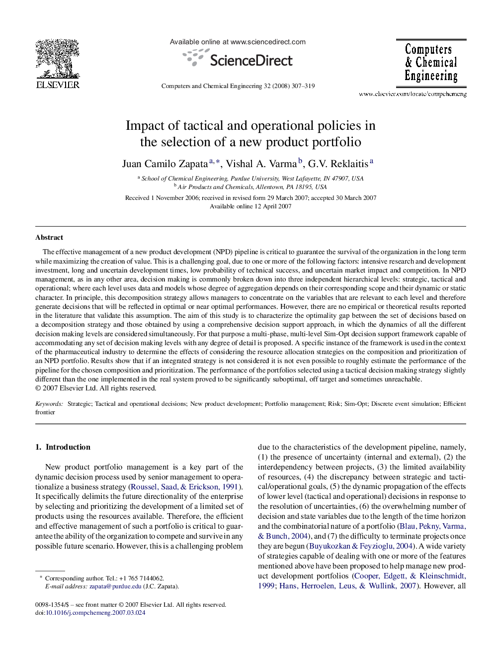 Impact of tactical and operational policies in the selection of a new product portfolio