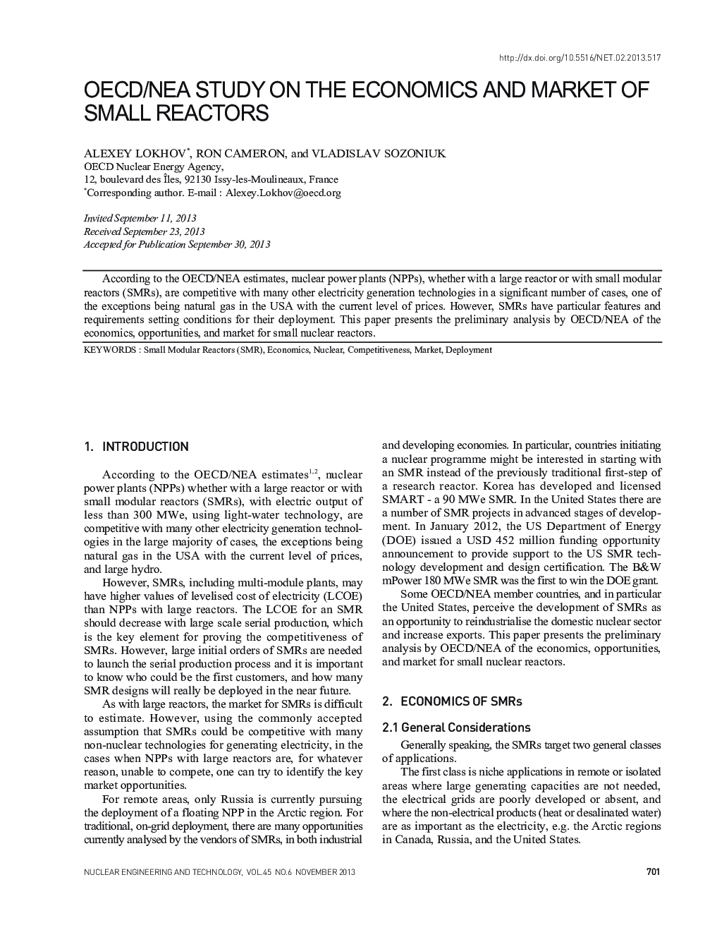 OECD/NEA STUDY ON THE ECONOMICS AND MARKET OF SMALL REACTORS