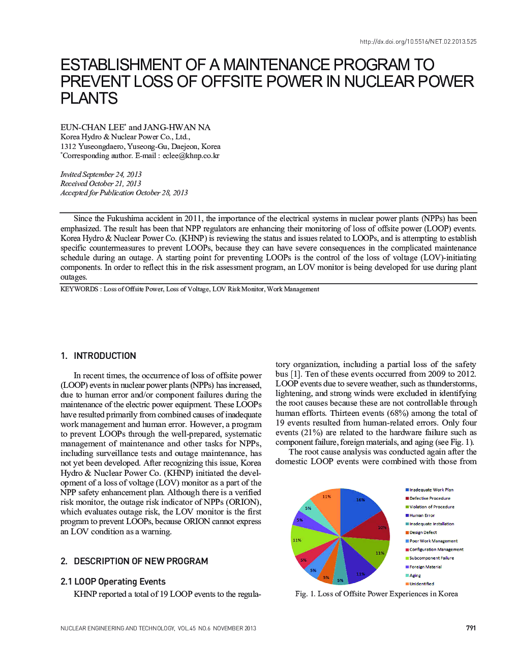 ESTABLISHMENT OF A MAINTENANCE PROGRAM TO PREVENT LOSS OF OFFSITE POWER IN NUCLEAR POWER PLANTS