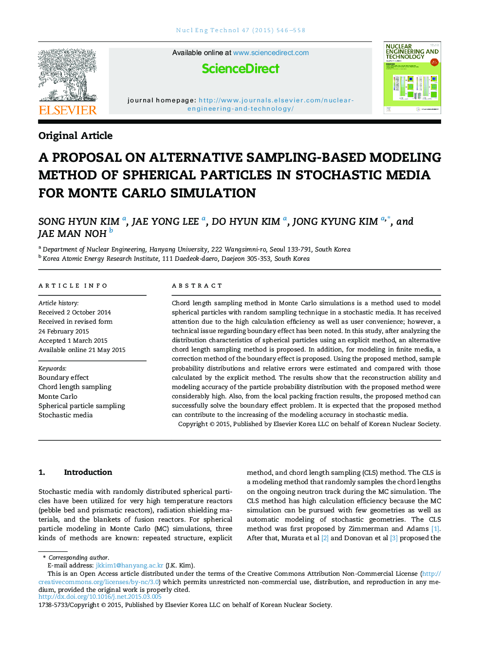 A proposal on alternative sampling-based modeling method of spherical particles in stochastic media for Monte Carlo simulation 