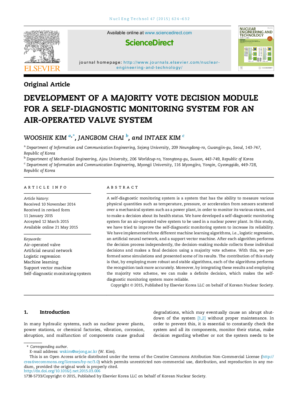 Development of a majority vote decision module for a self-diagnostic monitoring system for an air-operated valve system 