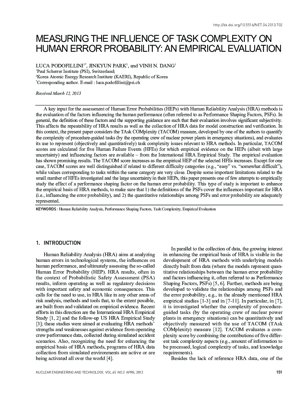 MEASURING THE INFLUENCE OF TASK COMPLEXITY ON HUMAN ERROR PROBABILITY: AN EMPIRICAL EVALUATION