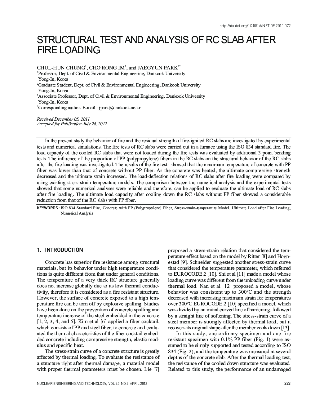 STRUCTURAL TEST AND ANALYSIS OF RC SLAB AFTER FIRE LOADING