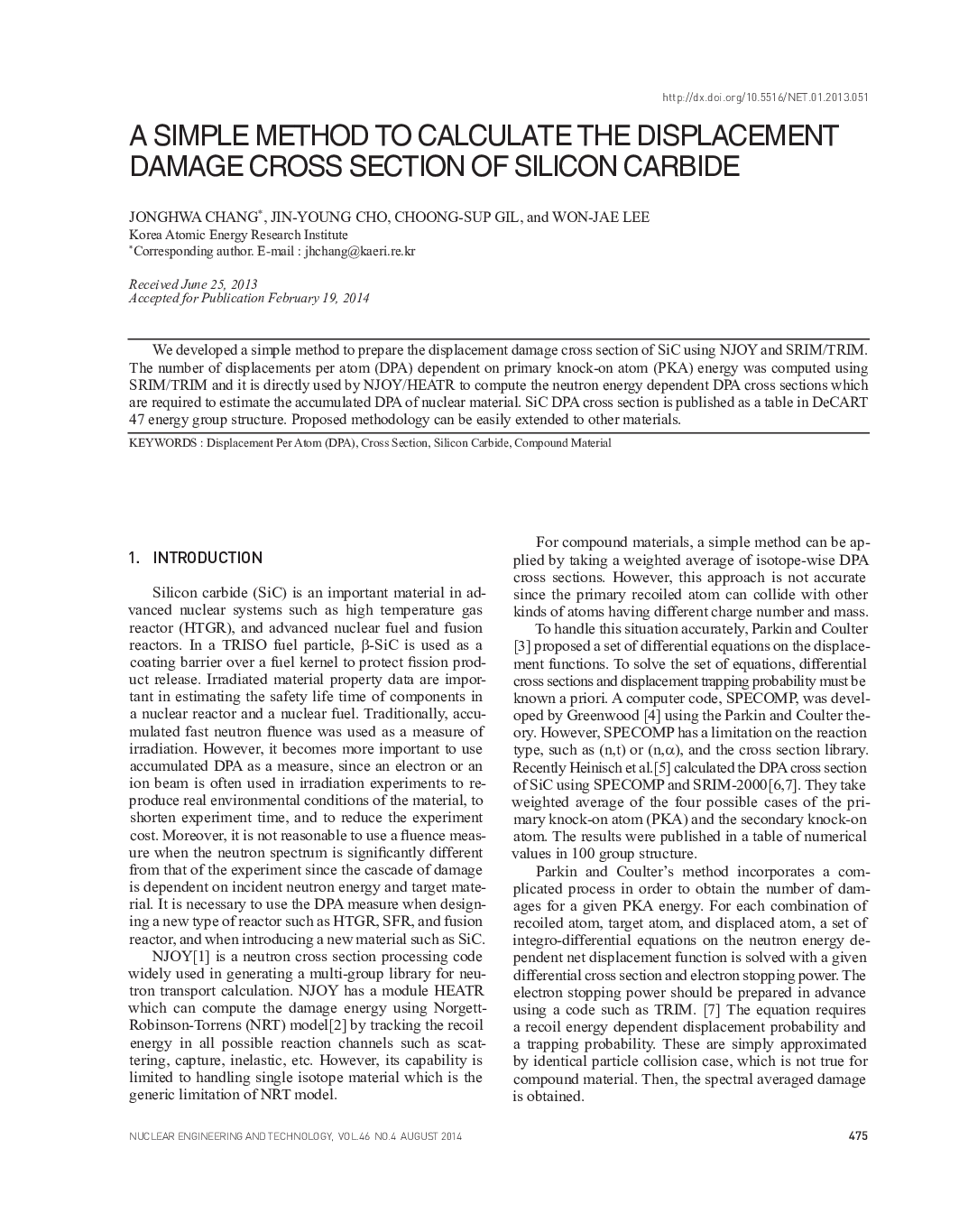 A SIMPLE METHOD TO CALCULATE THE DISPLACEMENT DAMAGE CROSS SECTION OF SILICON CARBIDE