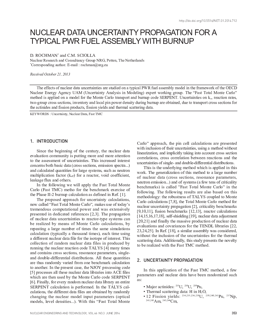 NUCLEAR DATA UNCERTAINTY PROPAGATION FOR A TYPICAL PWR FUEL ASSEMBLY WITH BURNUP