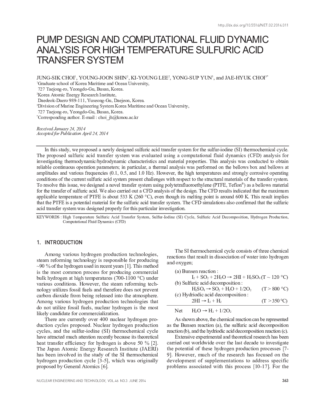 PUMP DESIGN AND COMPUTATIONAL FLUID DYNAMIC ANALYSIS FOR HIGH TEMPERATURE SULFURIC ACID TRANSFER SYSTEM