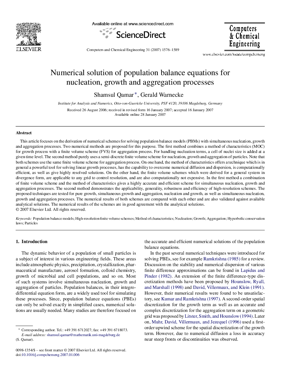 Numerical solution of population balance equations for nucleation, growth and aggregation processes