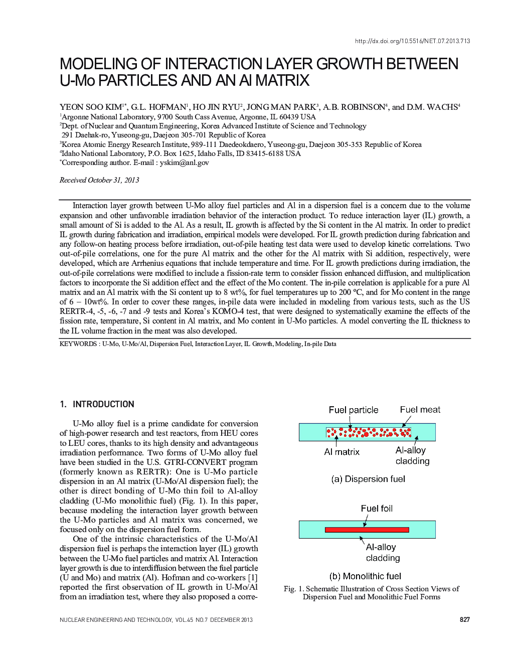 MODELING OF INTERACTION LAYER GROWTH BETWEEN U-Mo PARTICLES AND AN Al MATRIX