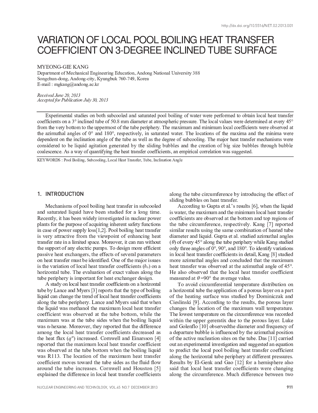 VARIATION OF LOCAL POOL BOILING HEAT TRANSFER COEFFICIENT ON 3-DEGREE INCLINED TUBE SURFACE