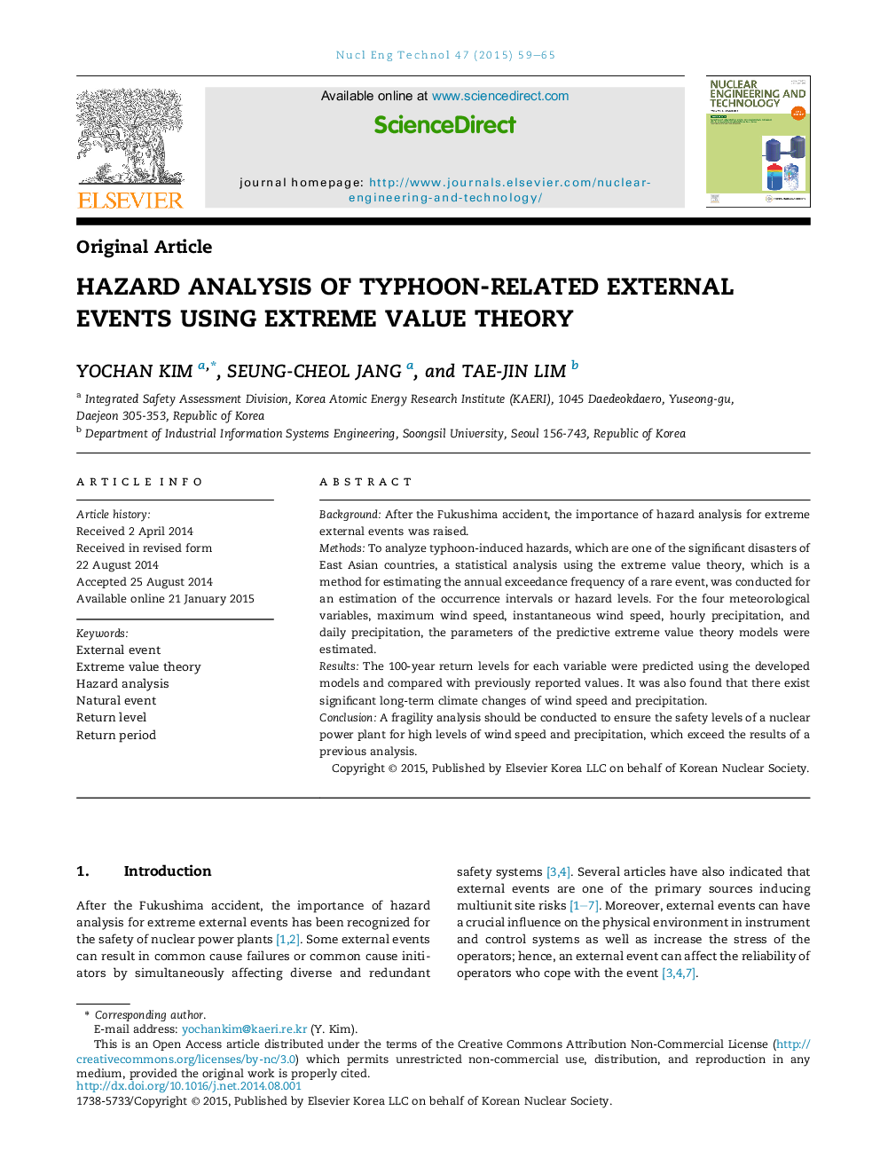 Hazard analysis of typhoon-related external events using extreme value theory 