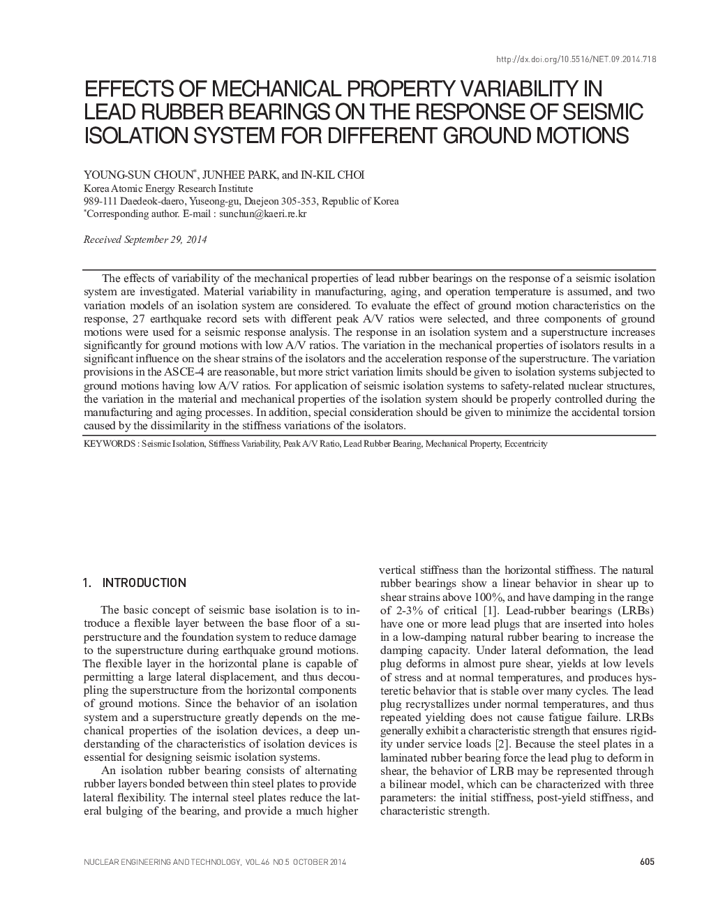 EFFECTS OF MECHANICAL PROPERTY VARIABILITY IN LEAD RUBBER BEARINGS ON THE RESPONSE OF SEISMIC ISOLATION SYSTEM FOR DIFFERENT GROUND MOTIONS