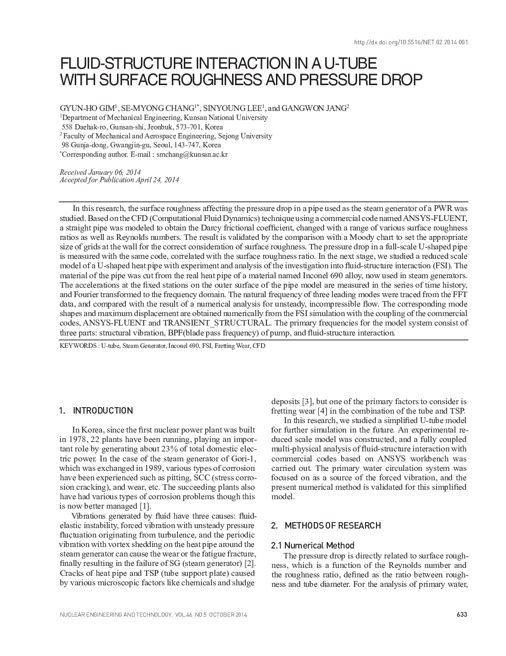 FLUID-STRUCTURE INTERACTION IN A U-TUBE WITH SURFACE ROUGHNESS AND PRESSURE DROP