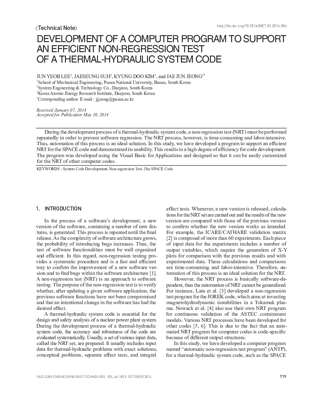 DEVELOPMENT OF A COMPUTER PROGRAM TO SUPPORT AN EFFICIENT NON-REGRESSION TEST OF A THERMAL-HYDRAULIC SYSTEM CODE