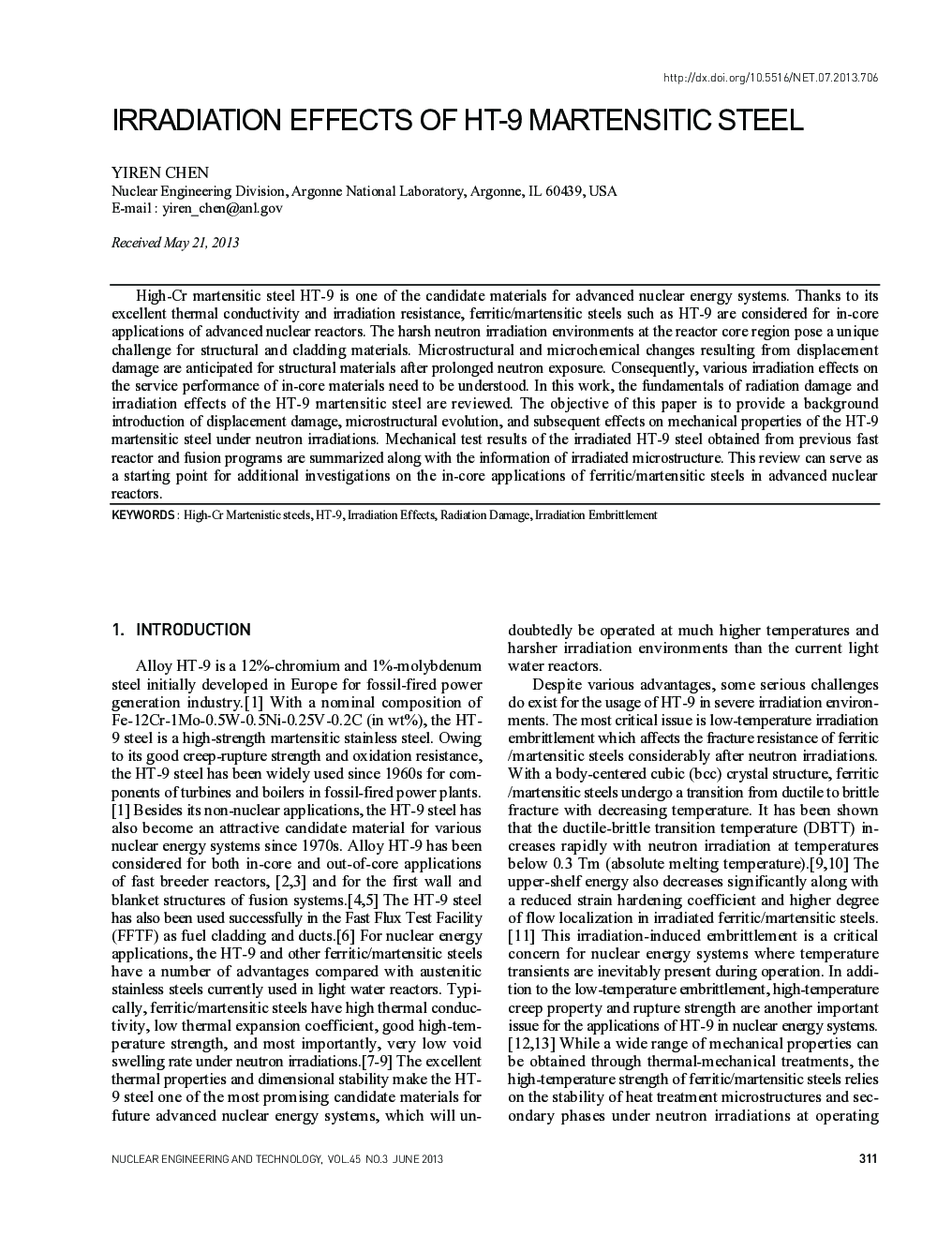 IRRADIATION EFFECTS OF HT-9 MARTENSITIC STEEL