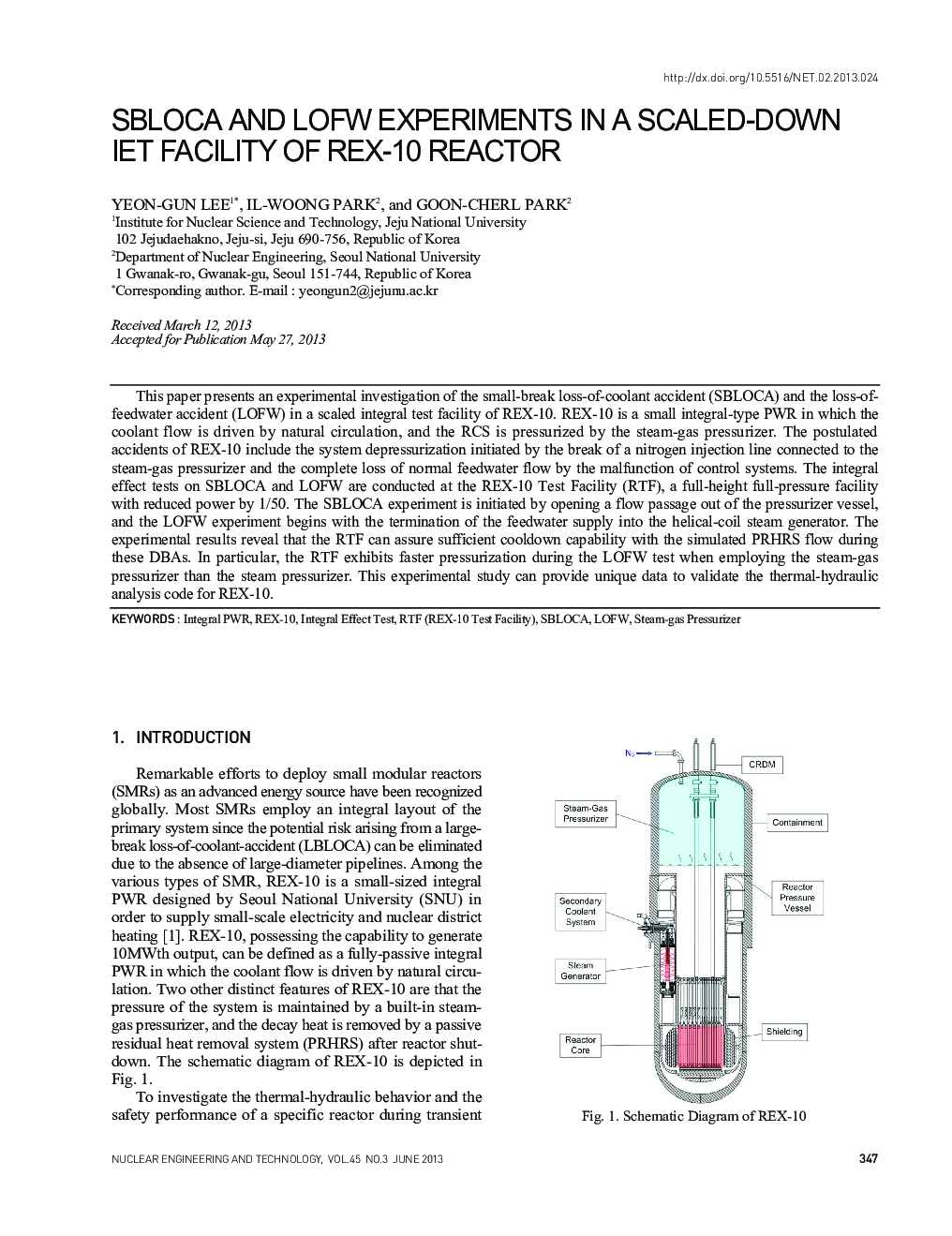 SBLOCA AND LOFW EXPERIMENTS IN A SCALED-DOWN IET FACILITY OF REX-10 REACTOR