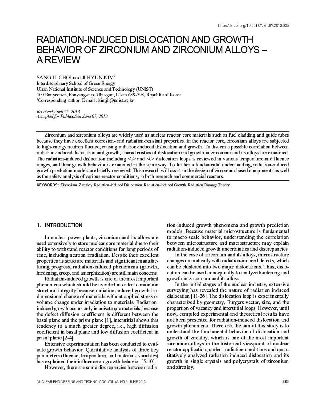 RADIATION-INDUCED DISLOCATION AND GROWTH BEHAVIOR OF ZIRCONIUM AND ZIRCONIUM ALLOYS – A REVIEW