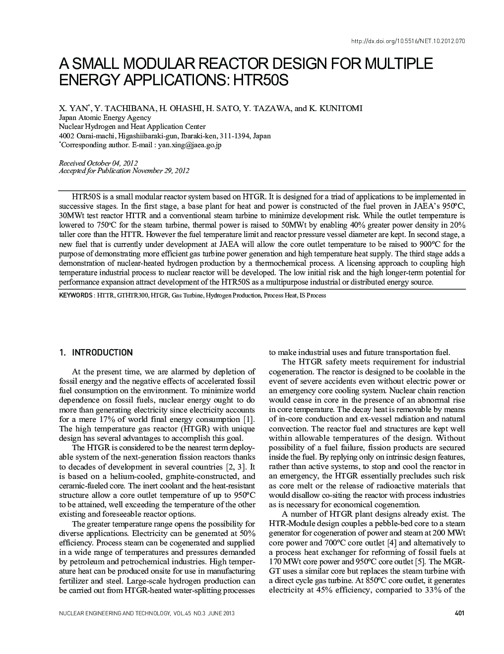 A SMALL MODULAR REACTOR DESIGN FOR MULTIPLE ENERGY APPLICATIONS: HTR50S