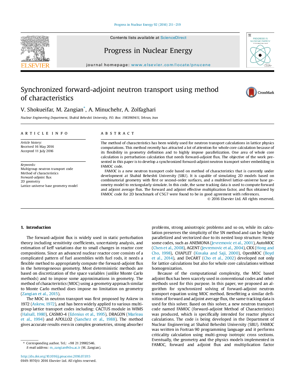 Synchronized forward-adjoint neutron transport using method of characteristics