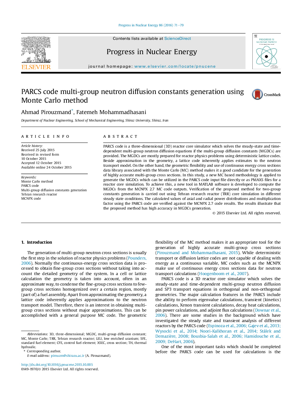 PARCS code multi-group neutron diffusion constants generation using Monte Carlo method