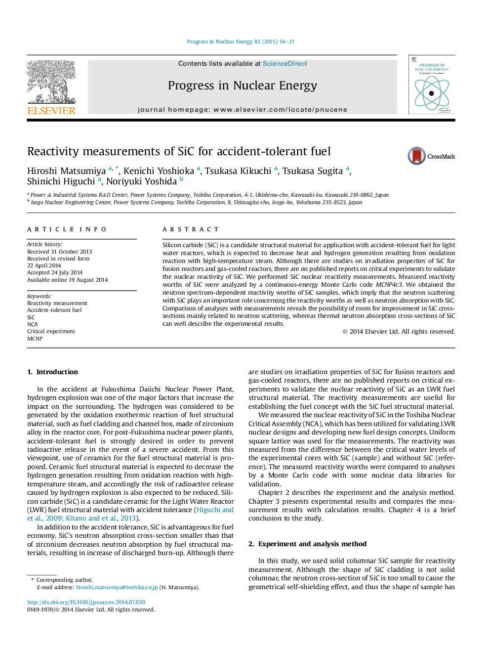 Reactivity measurements of SiC for accident-tolerant fuel