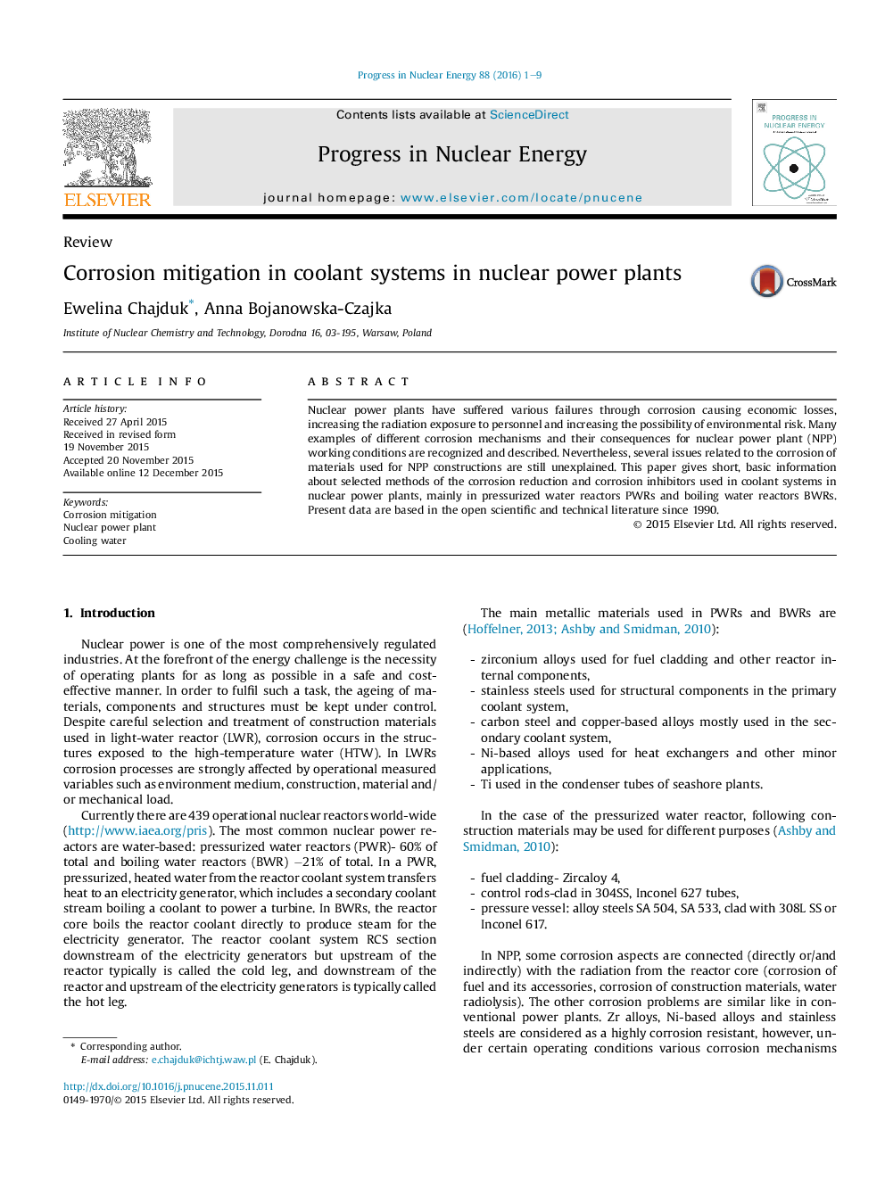 Corrosion mitigation in coolant systems in nuclear power plants