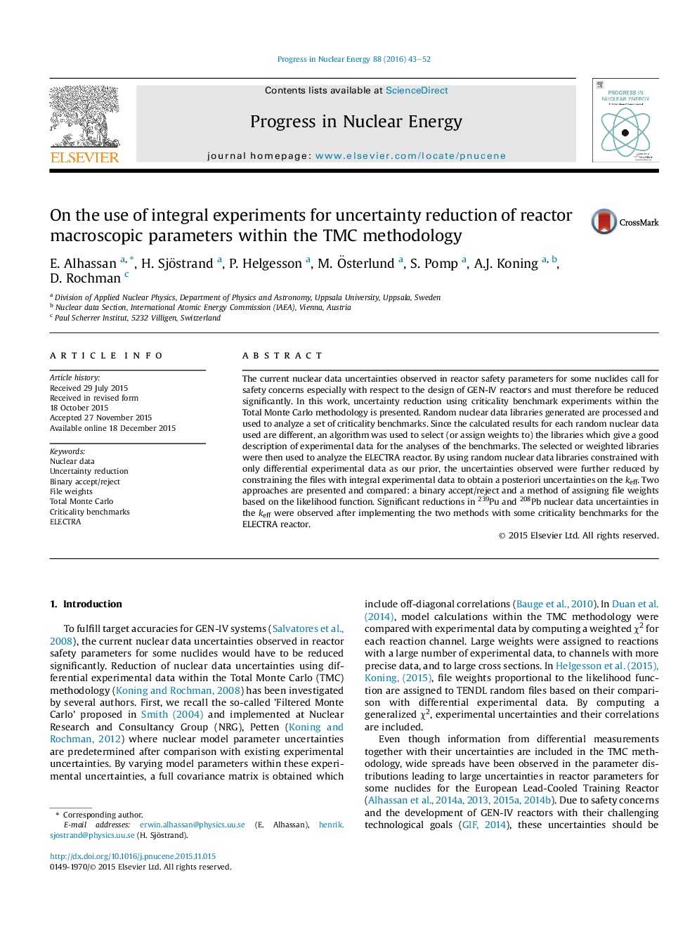 On the use of integral experiments for uncertainty reduction of reactor macroscopic parameters within the TMC methodology