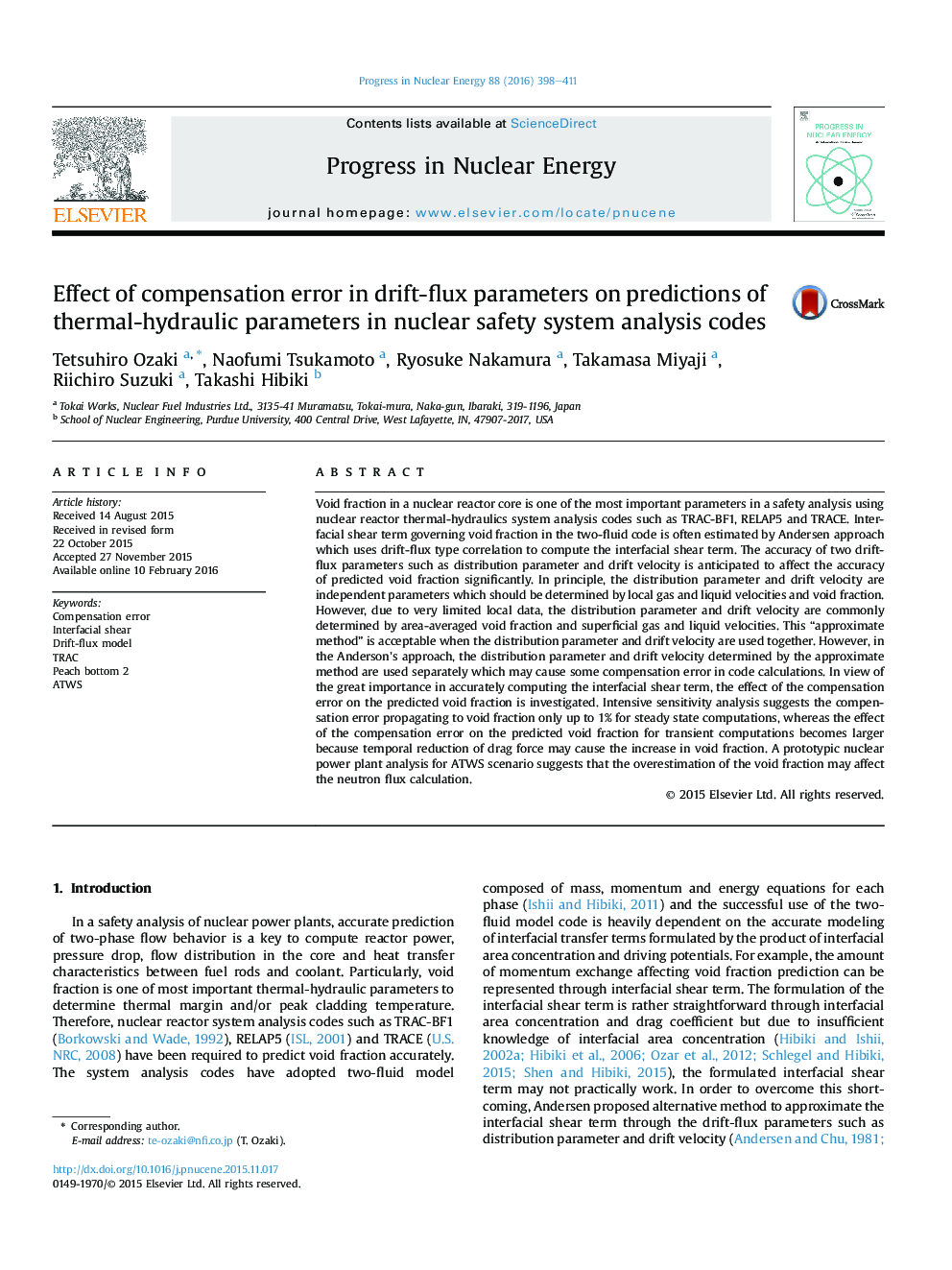 Effect of compensation error in drift-flux parameters on predictions of thermal-hydraulic parameters in nuclear safety system analysis codes