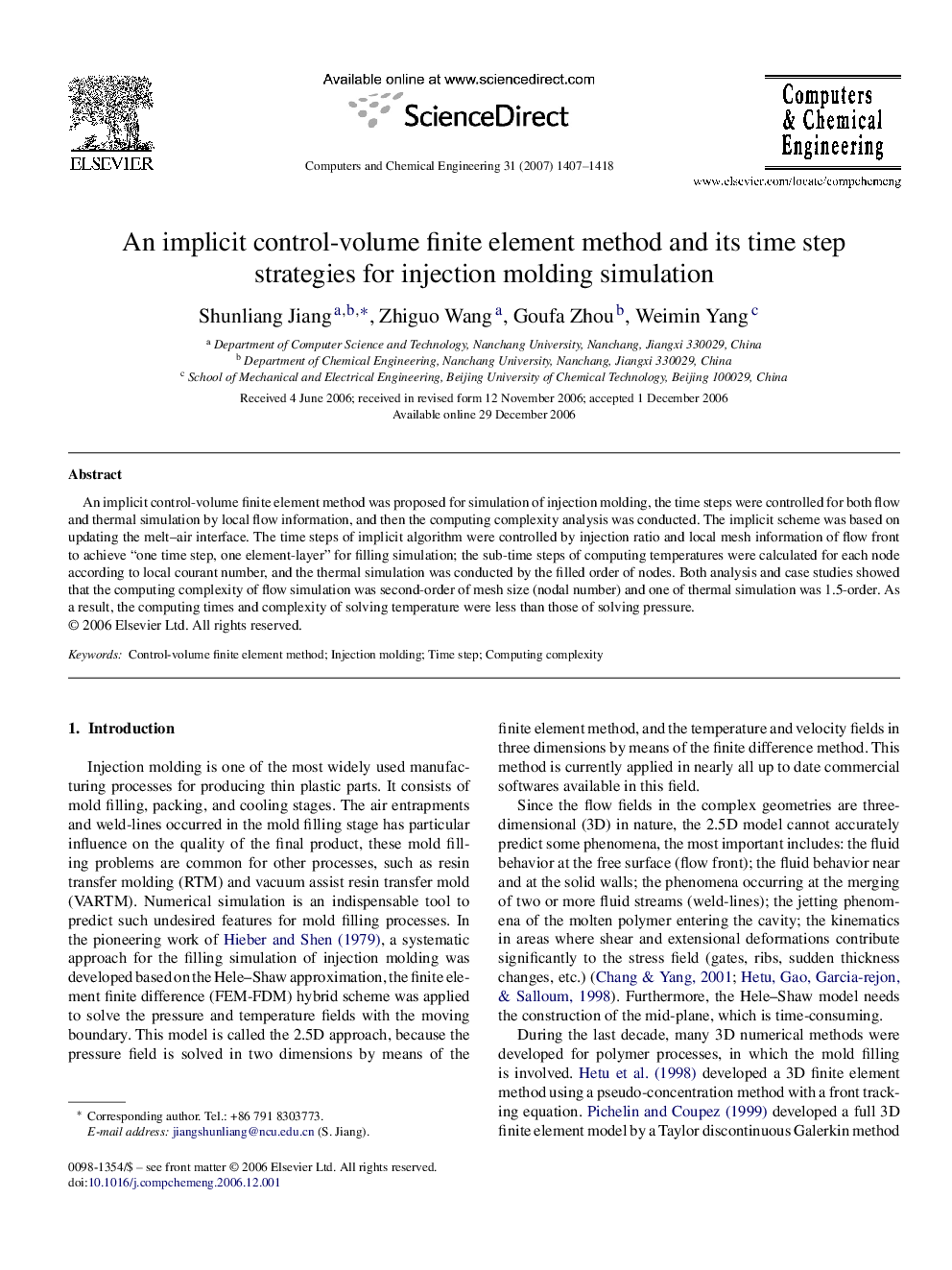 An implicit control-volume finite element method and its time step strategies for injection molding simulation