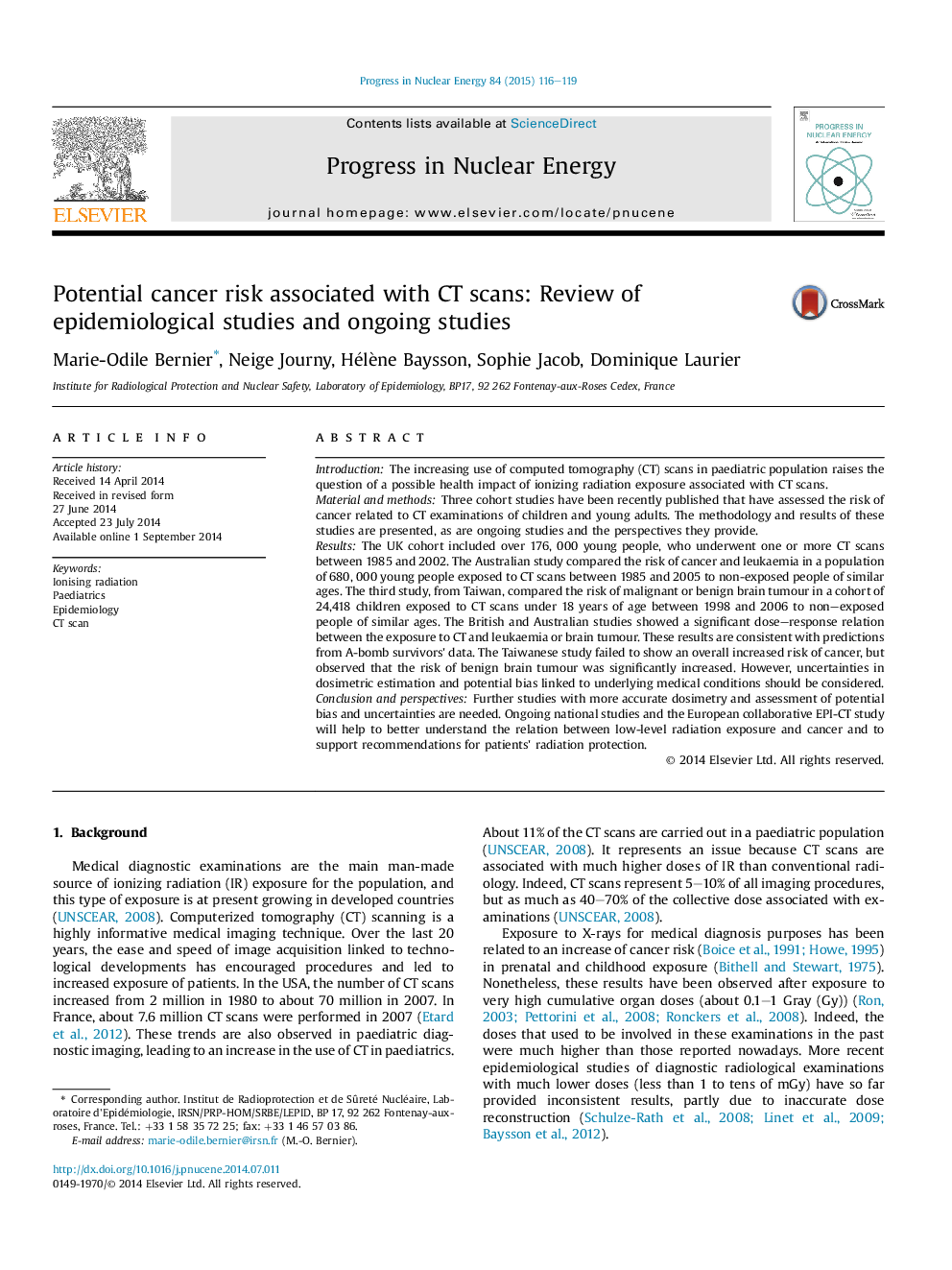 Potential cancer risk associated with CT scans: Review of epidemiological studies and ongoing studies