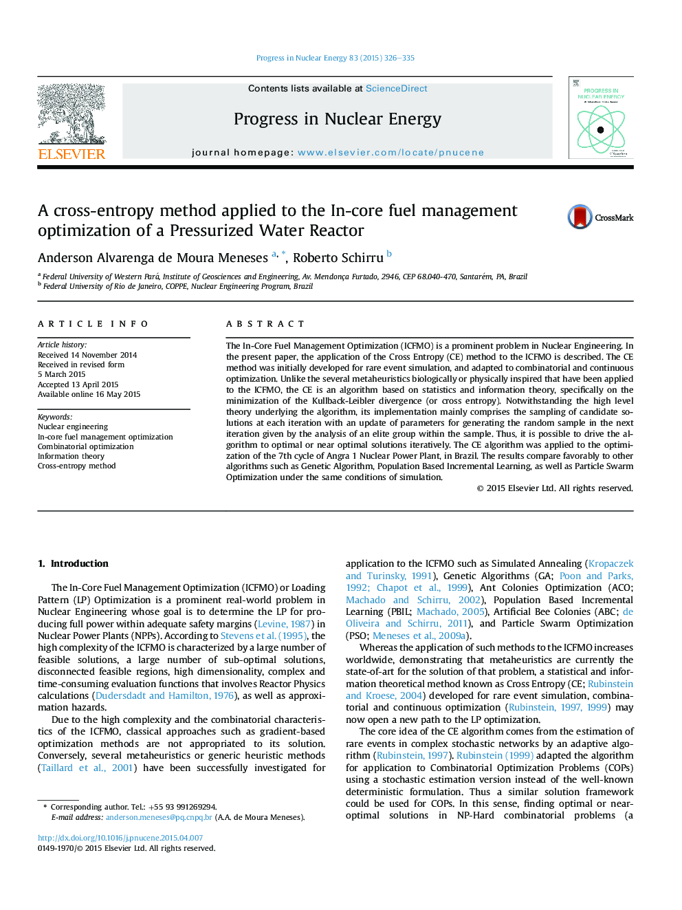 A cross-entropy method applied to the In-core fuel management optimization of a Pressurized Water Reactor