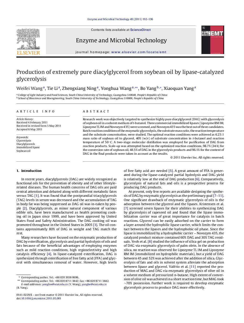 Production of extremely pure diacylglycerol from soybean oil by lipase-catalyzed glycerolysis