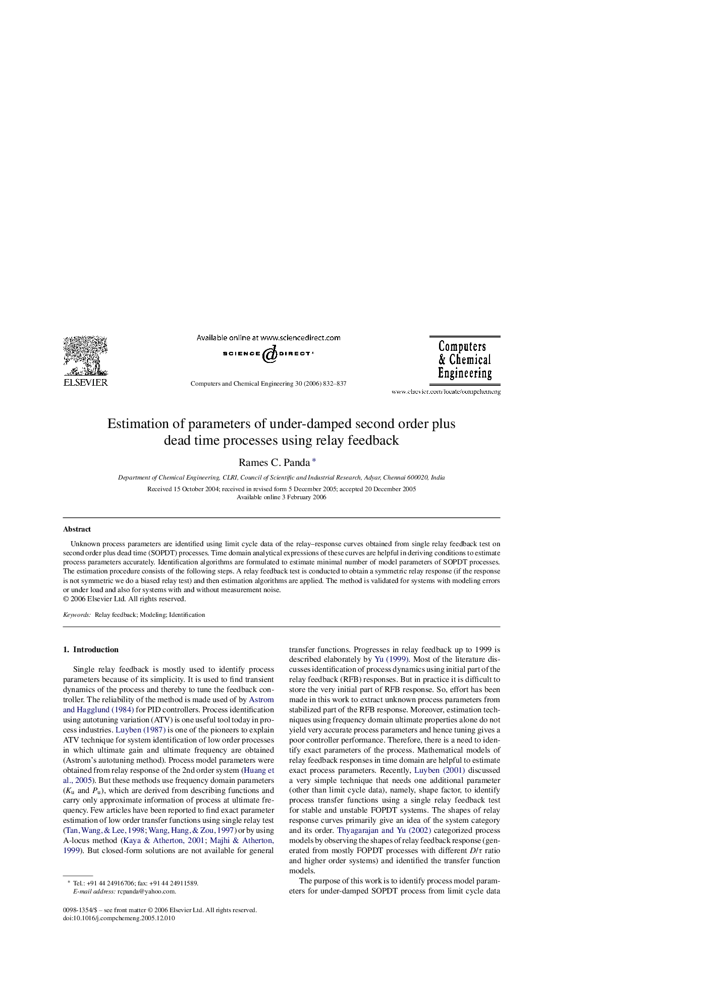 Estimation of parameters of under-damped second order plus dead time processes using relay feedback