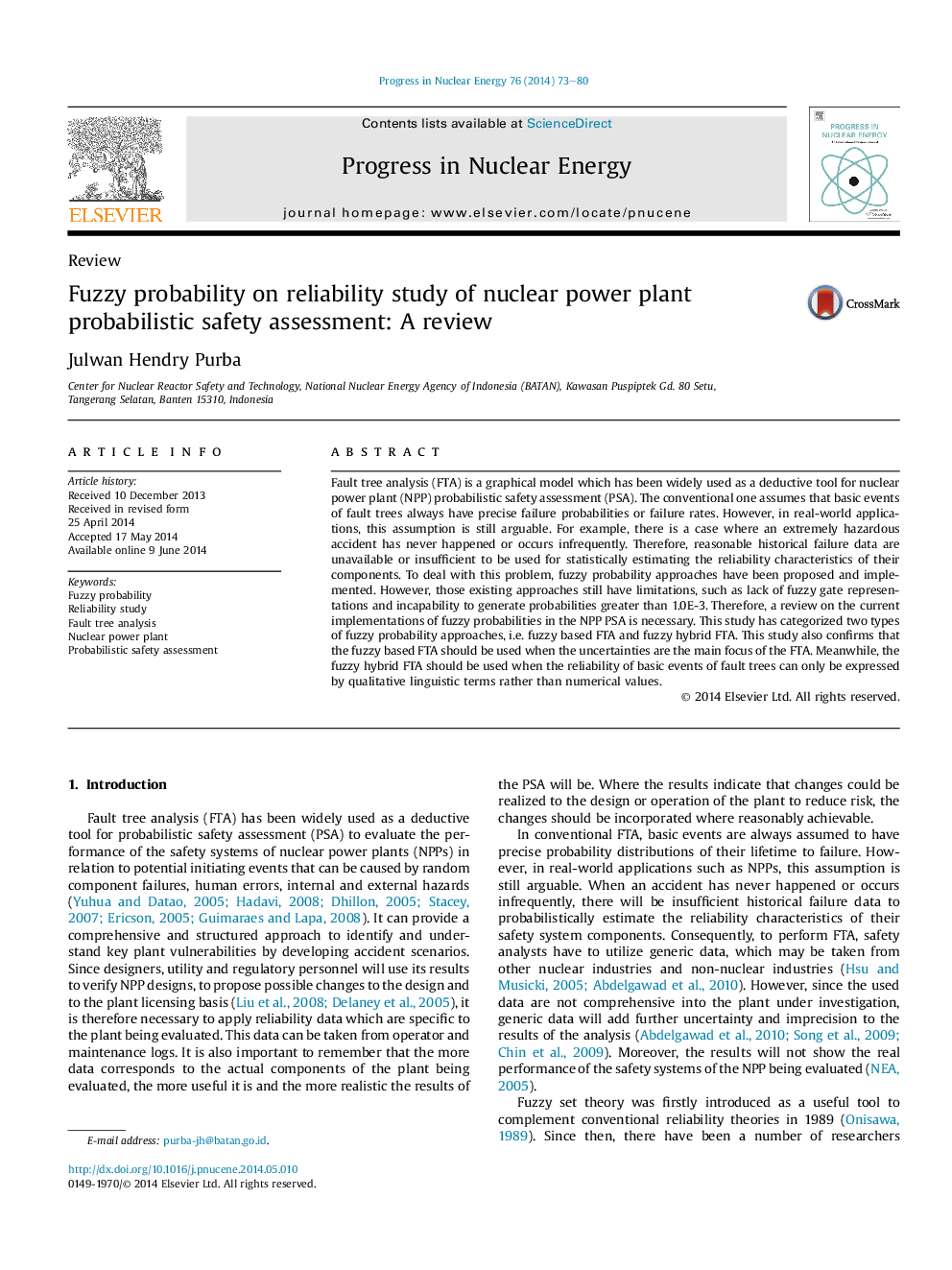 Fuzzy probability on reliability study of nuclear power plant probabilistic safety assessment: A review