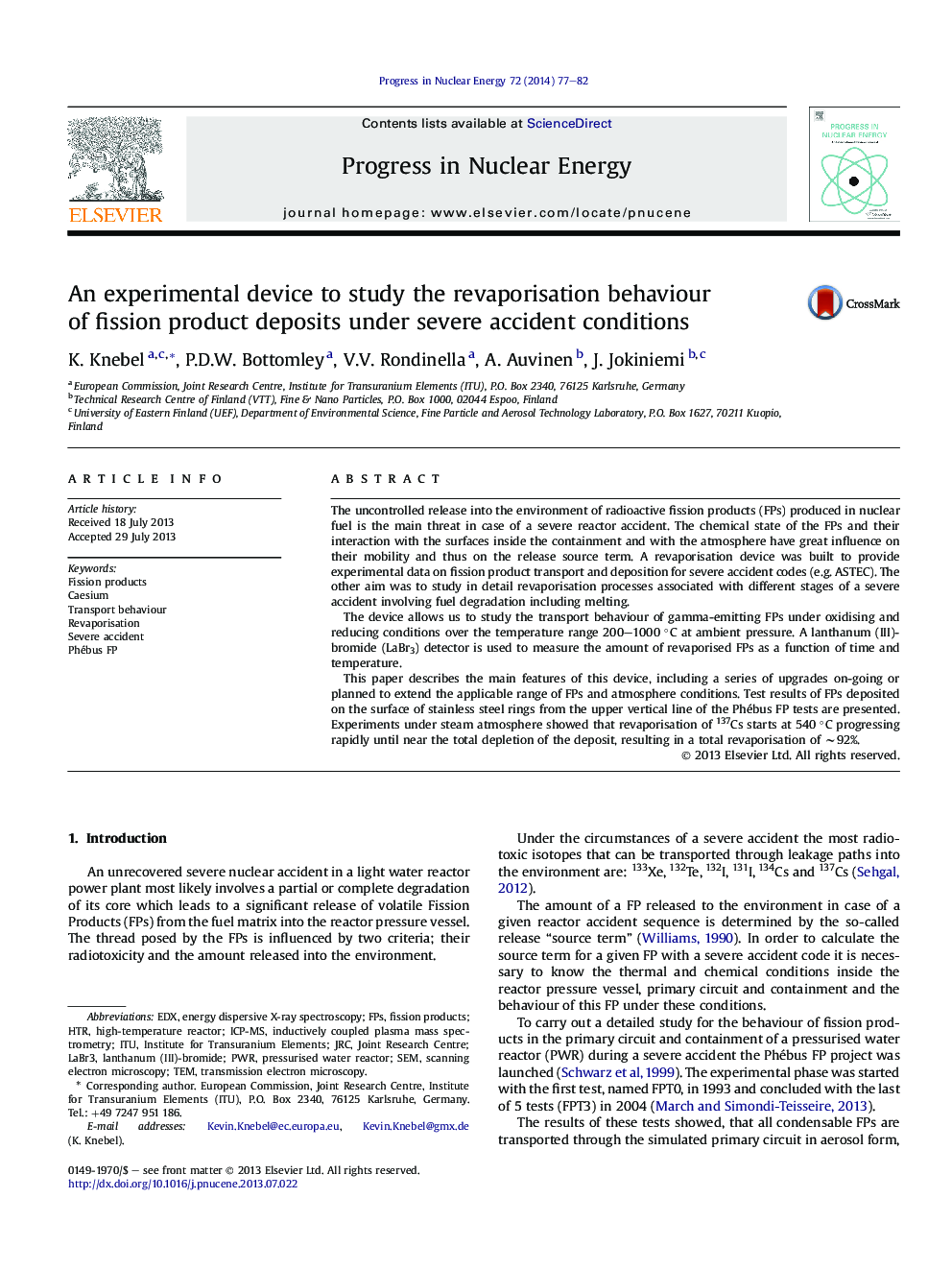 An experimental device to study the revaporisation behaviour ofÂ fission product deposits under severe accident conditions