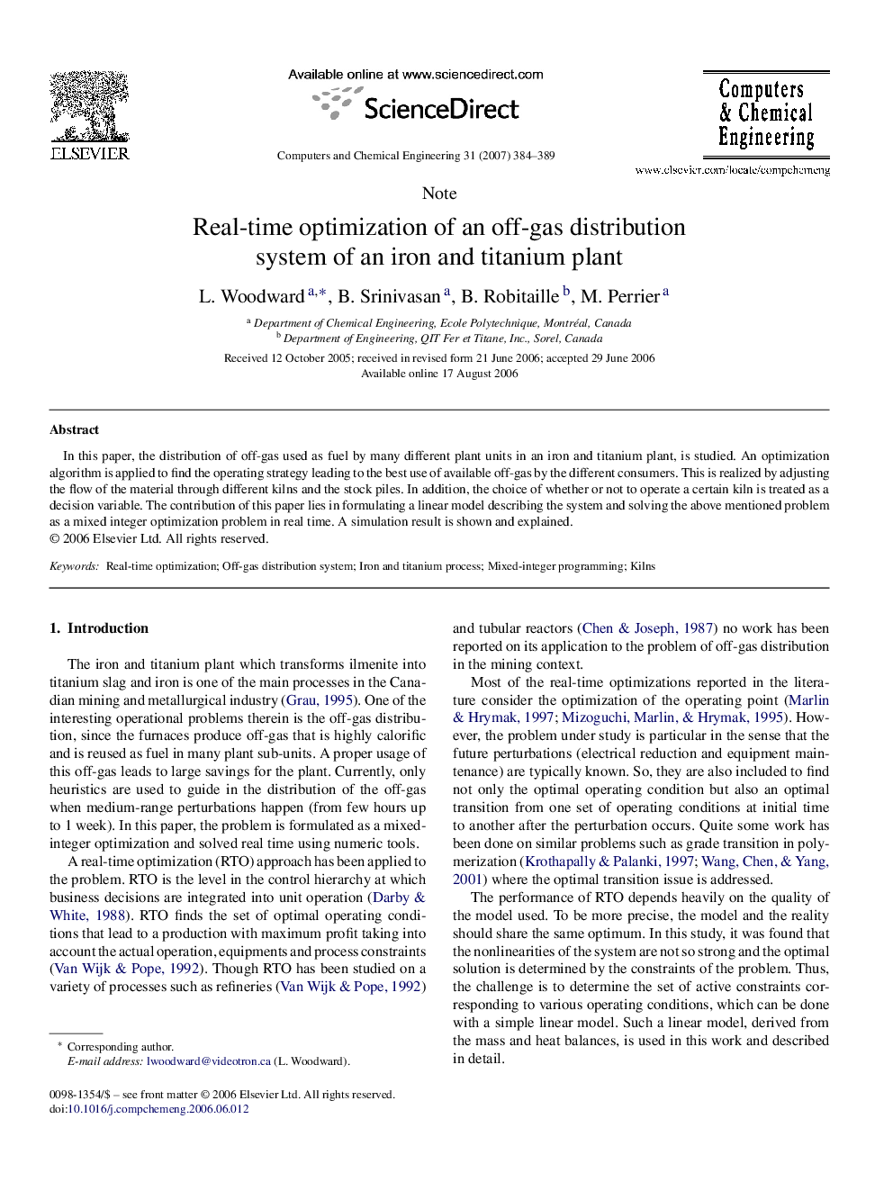 Real-time optimization of an off-gas distribution system of an iron and titanium plant