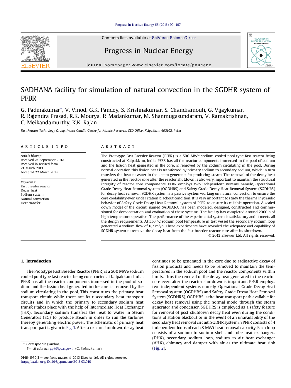 SADHANA facility for simulation of natural convection in the SGDHR system of PFBR